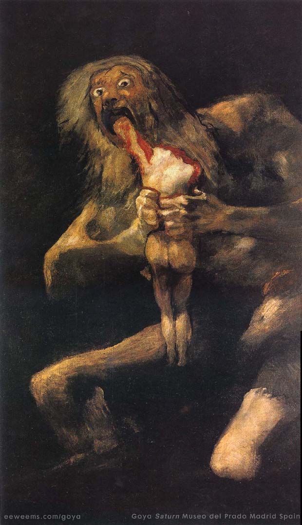 Painting 'Saturn' by Goya showing sa man eating a child.