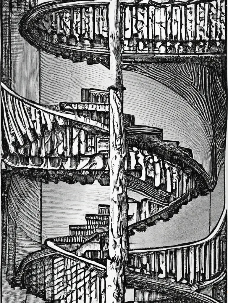 Engraving art work representing stairs.